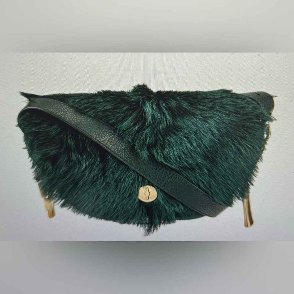 Burberry, NWT, Luxurious Green Goat Fur crossbody Shoulder Bag